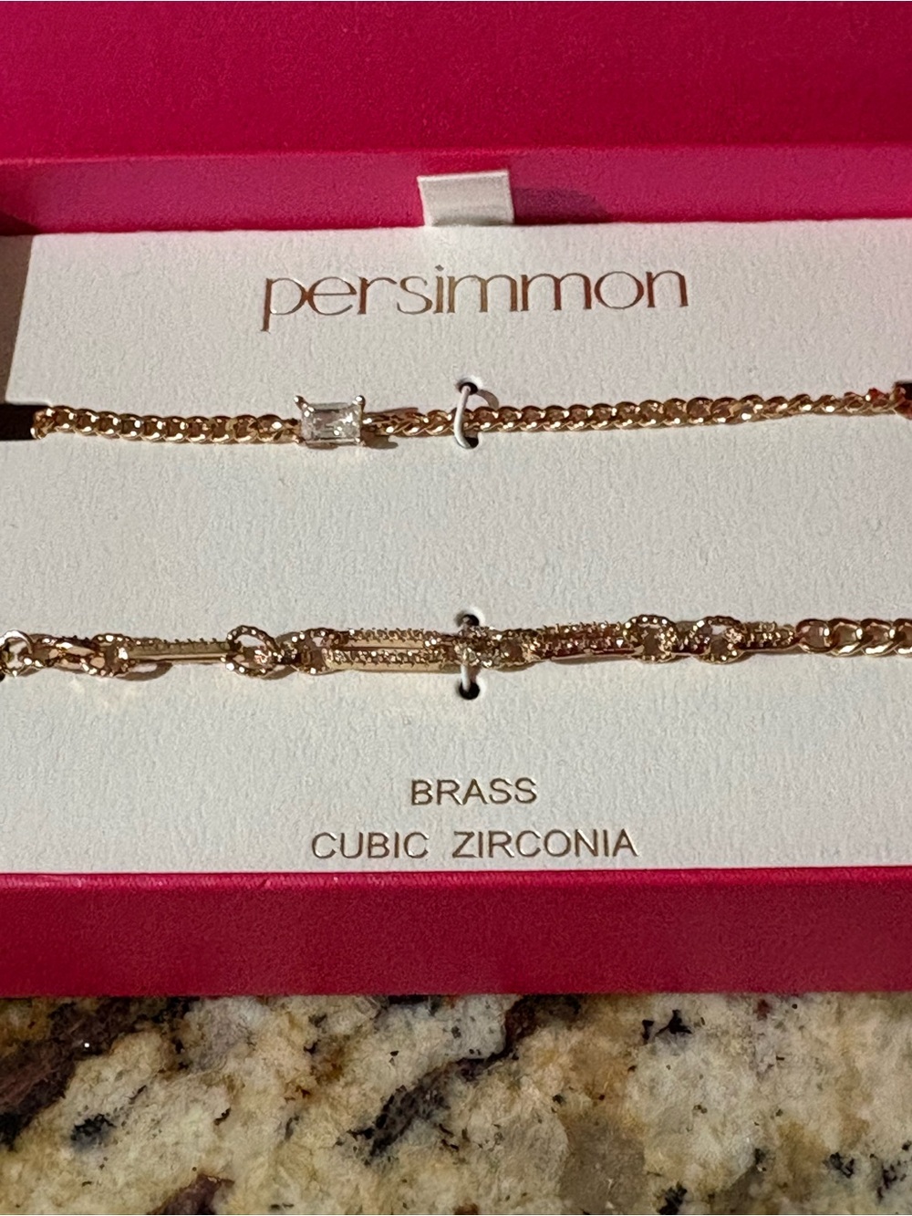 Persimmon Gold-Tone Cubic Zirconia Double Chain Bracelet Set